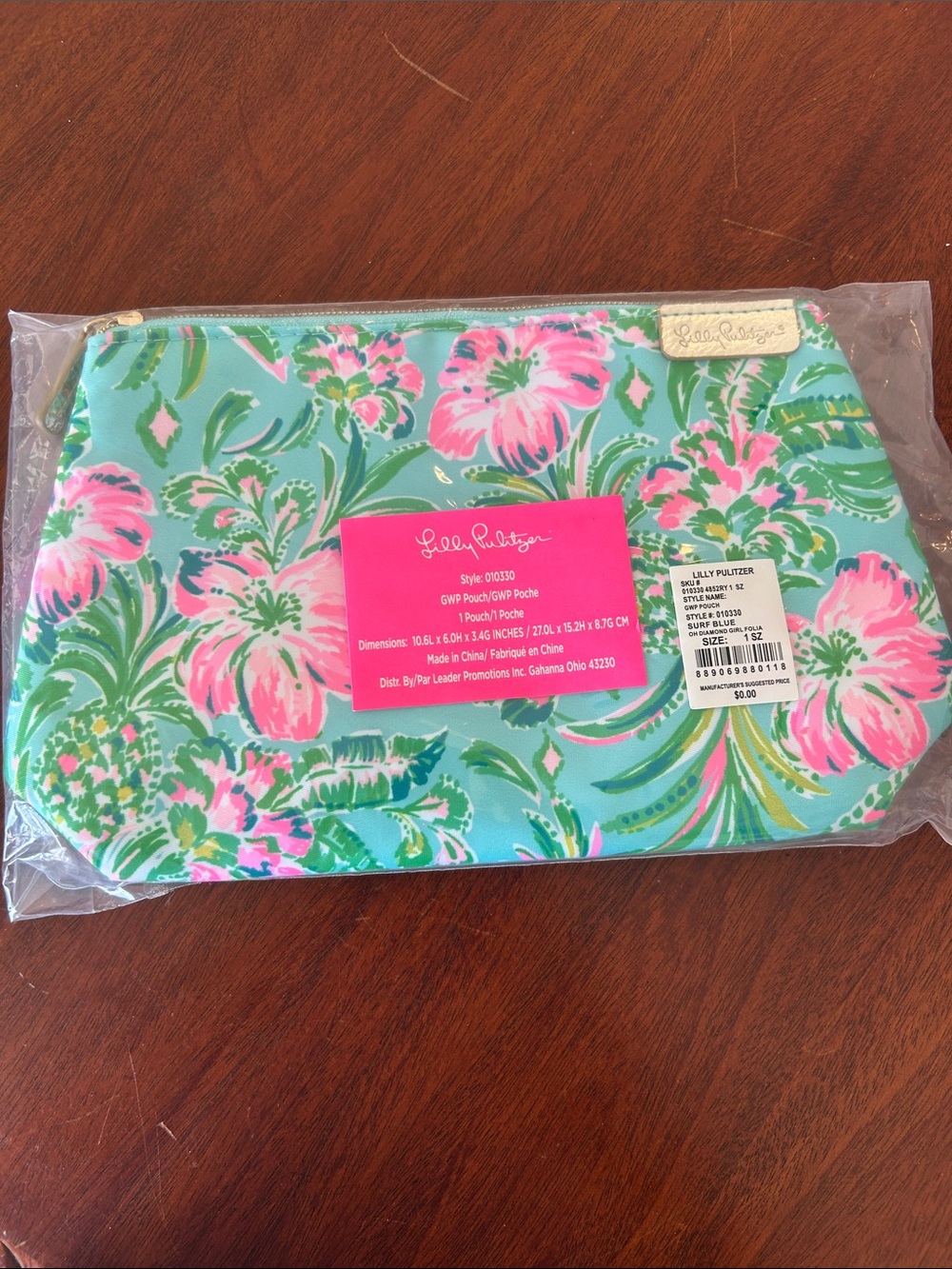 Lilly Pulitzer Surf Blue Diamond Girl Folia Zip Cosmetic Toiletry Pouch NWT